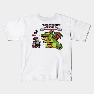 Pixel Warrior: Conquering Procrastination in Pixels Kids T-Shirt